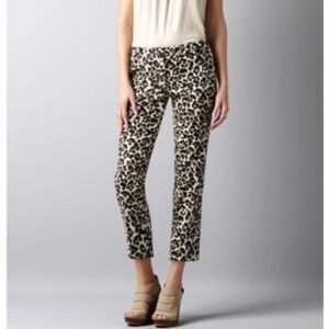 Loft Marisa Fit Cropped Pants Sz 6 Leopard Print Flat Front Chinos Low Rise Zip